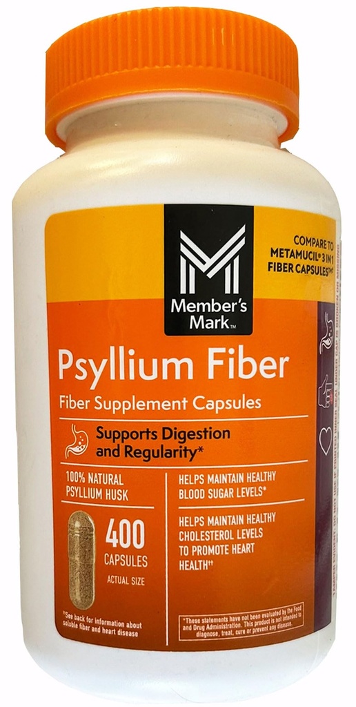 Member's Mark 100% naturlig Psyllium Husk Fiber Capsules, Digestive Helse, 400 greve (Pack of 1)