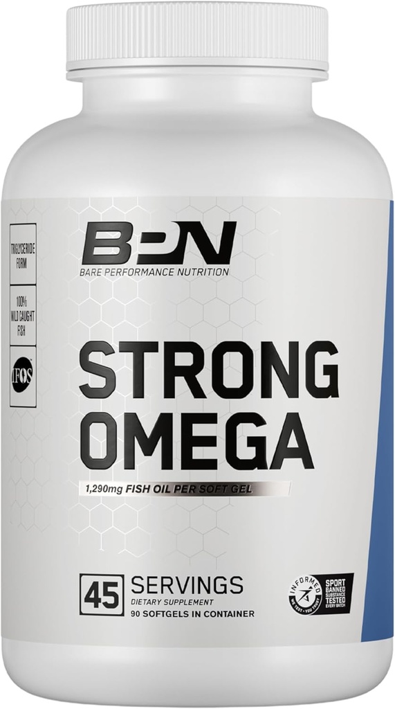 BARE PERFORMANCE NUTRITION, BPN Sterk Omega Fish Oil Mykt Gel, 1290mg Fish Oil per kapsel, Wild Caught fisk, Sustainly Sourced, IFOS sertifisert