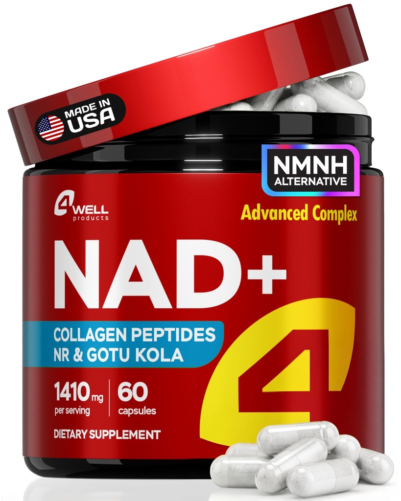 NAD Plus Supplement 1400mg - NMNH Supplement Alternativ Støtter Sunn Aging Complex med Nikotinamid Riboside & Gotu Kola, kollagen - Kraftig NAD + Formula for energi, hud og kognitiv, 60 Caps