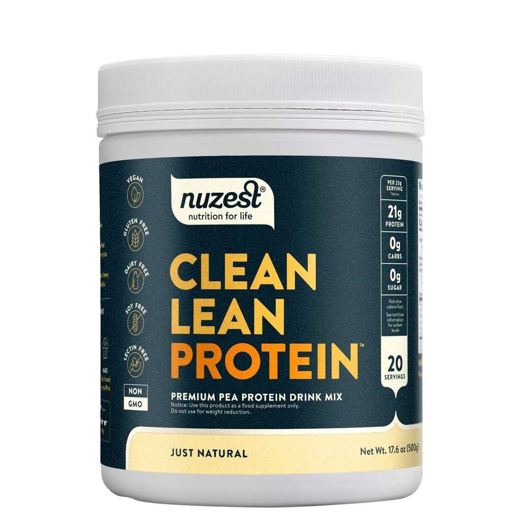 Nuzest - Pea Protein Powder - Clean Lean Protein, Premium Vegan Plant Basert Protein Powder, Dairy Free, Glutenfri, GMO Free, Protein Shake, Rett naturlig (UNFLAVERED), 20 Services, 1.1 lb