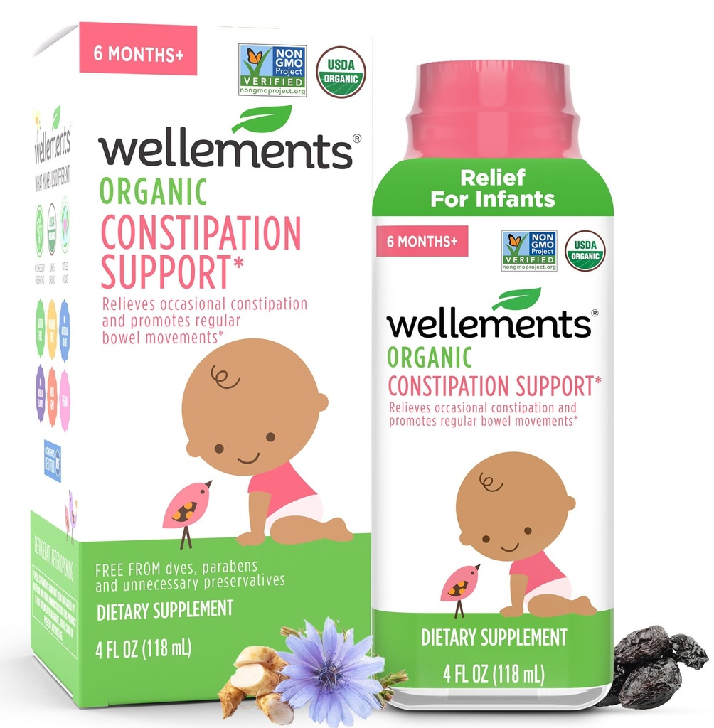 Wellements Organic Acceleration Support for 6 måneders+ Babyer og tilhengere (4 fl. Oz) USDA Certified & Gentle Acceleration Relief * for spedbarn uten Harsh Laxatives med dispenser