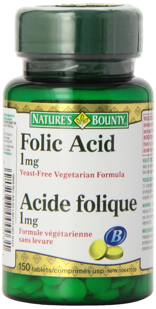 Naturens Bounty Folic Acid 1 mg 150 tabletter (Packing May Vary)