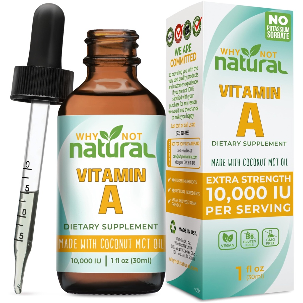 Hvorfor ikke naturlig vitamin A dråper 10000 IE - flytende retinyl Palmitat med kokosnøtt MCT olje, vegansk VIT A Supplement for huden - 1 oz sublingual tinktur