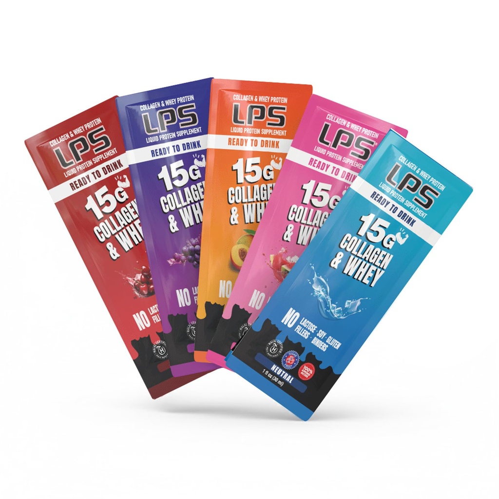Ernæringsdesign LPS flytende kollagen og Whey Protein Supplement - Ikke-GMO Drikke, Sukker-fri - fremmer sunn hud og hår for menn og kvinner, enkelt servere (variety Box, 30)