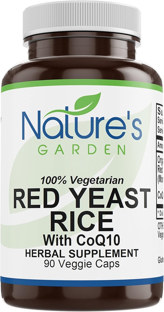 NATURE 'S GARDEN ESSENTIALS Red Yeast Rice Organic med CoQ10-90 Veggie Caps med 600mg Organic Red Rice Yeast Plus Co Q 10 - Natures Support for Kolesterol
