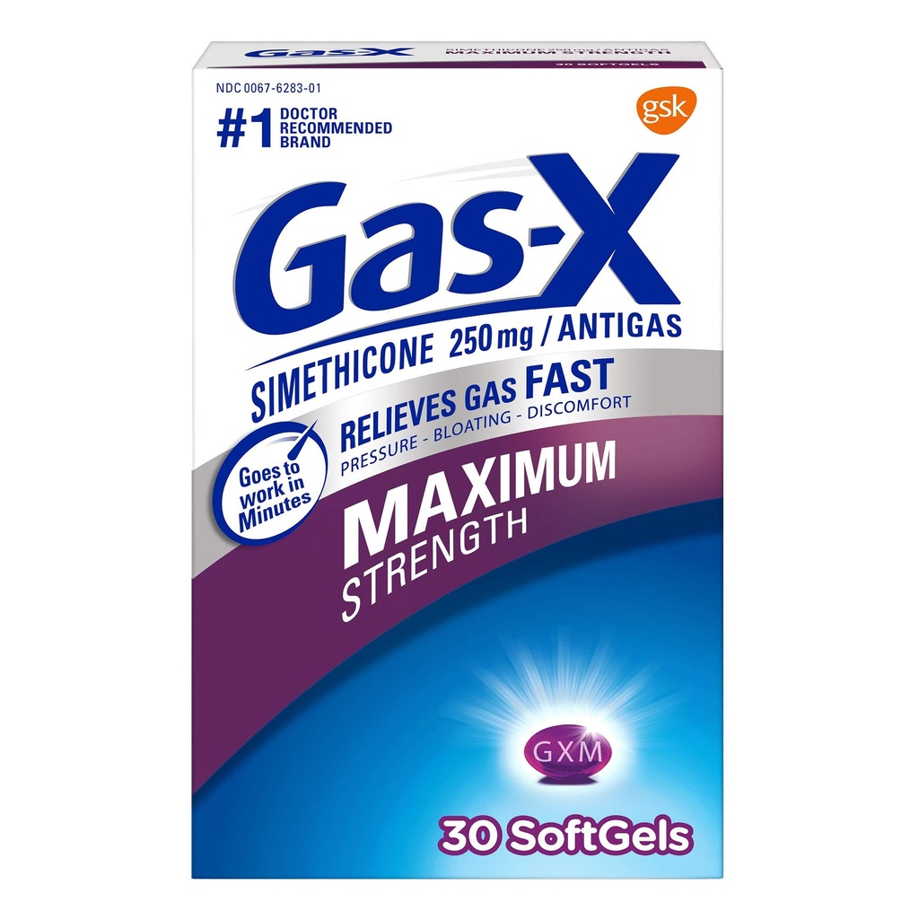 Gass-X Maksimal styrke Gass Relief Softgels med simetikon 250 mg - 30 Teller