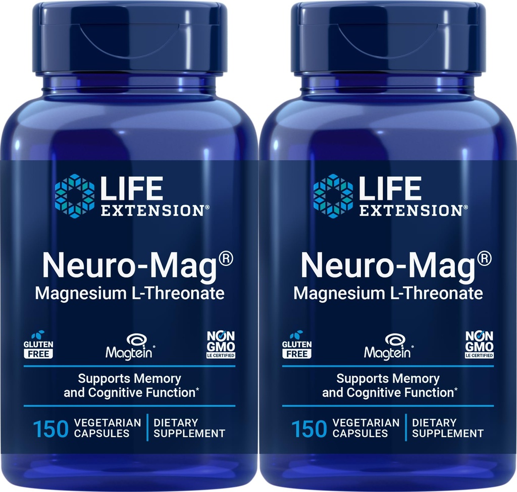 Livsforlengelse Neuro-Mag 150 Vegetariske kapsler (pakke med 2), magnesium L-treonat, Magtein Supplement