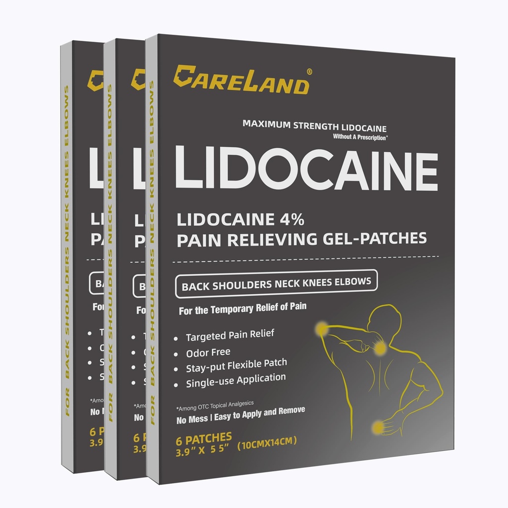 Careland Lidocaine Gel Patch, 18 telle maksimal styrke smerter patchs for muskel relief i halsknøye tilbake og skulder uscented tallbering patch for beroligende nerver, ledd