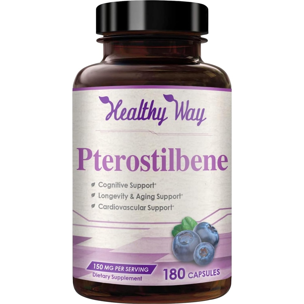 150 mg Pterostilbene Supplement - En gang daglig Antioksidant Supplement for sunn aldring immun hjerte og hjerne støtte - naturlig avledet ikke-GMO & laget i USA (180 Serveringer)
