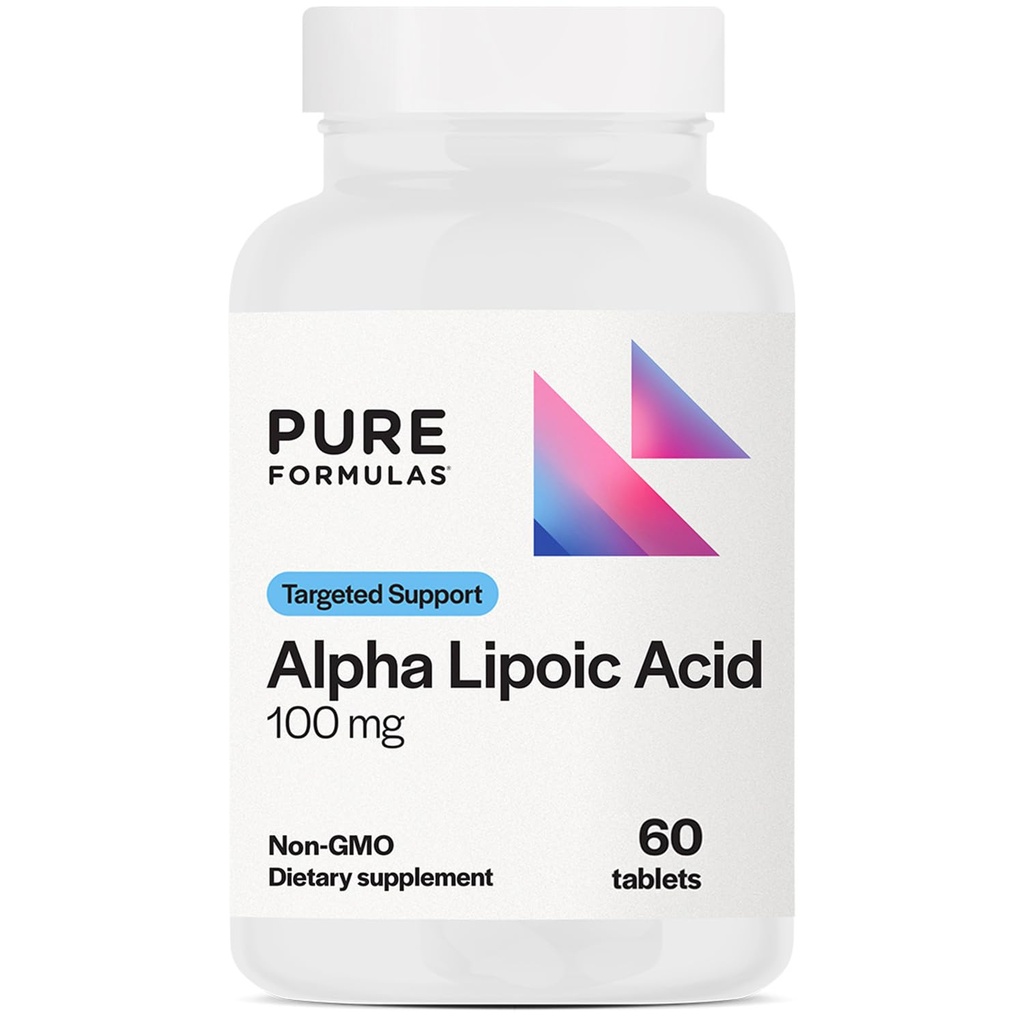 PureFormulas Alpha Lipoic Acid 100 mg ALA Supplement for lever støtte, Antioksidanter, Nerve, & Cardiovaskulær Helse Acino Alfa Lipoico 100mg Nevropati Supplement Non-GMO 60 Tabletter
