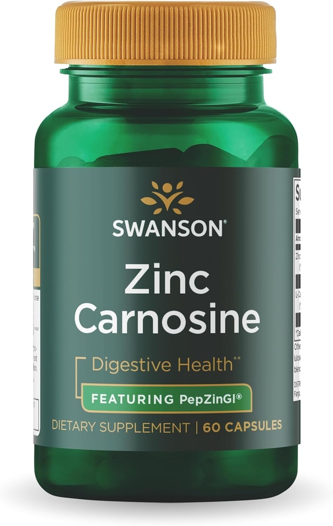 Swanson Ultra Zinc Carnosin (PepZinGI) - 60 kapsler - Naturlig kosttilskudd for gastrisk helse, digestiv støtte, og magen mikrobiell balanse