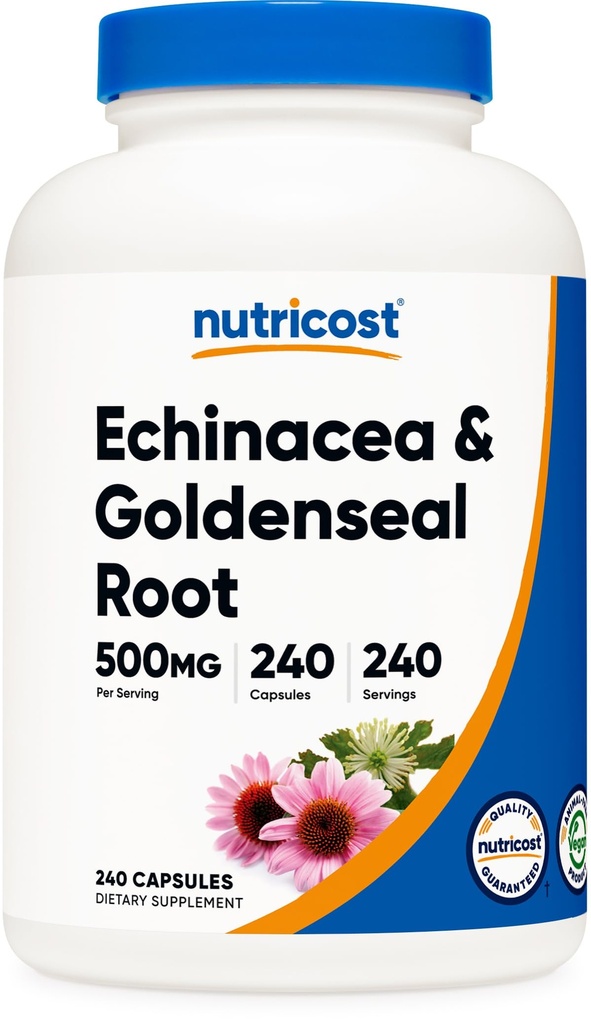 Nutricost Echinacea & Goldenseal Root, 500mg, 240 kapsler - Vegetariske Caps, Ikke GMO, Glutenfri