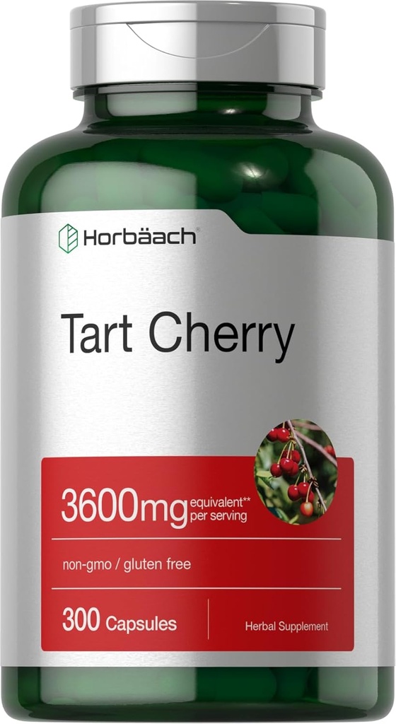 Horbäach Tart Cherry Extract Capsules | 3600 mg | 300 piller ikke-GMO, Glutenfri | Tradisjonell Herbal Supplement