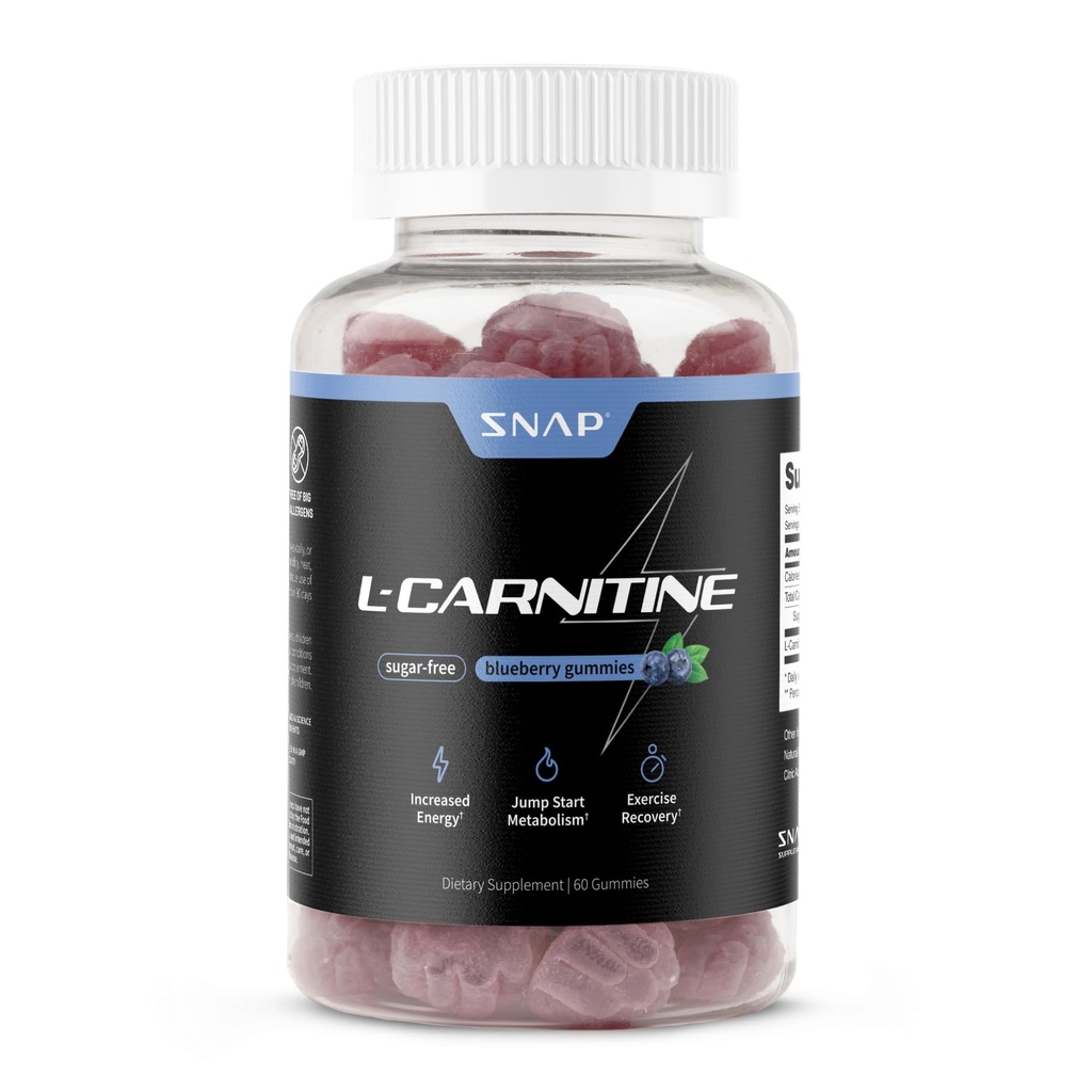 Sugar Free L Carnitine 500mg Gummy - naturlig pre trening L-karnitin Supplement - økt energi, raskere gjenoppretting, økt metabolisme, pre trening for kvinner og menn, blåbær flavor (60 gummies)