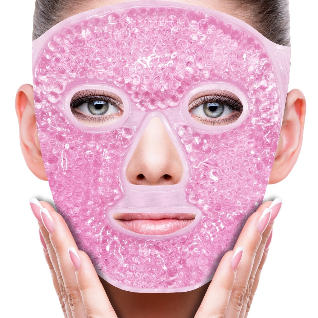 ZNÖCUETÖD Face Eye Mask Ice Pack for å redusere puffiness, poser under øynene, Puffy mørk sirkler, Migraine, Hot/Kold pakke med myk Plush backing (Pink #19)