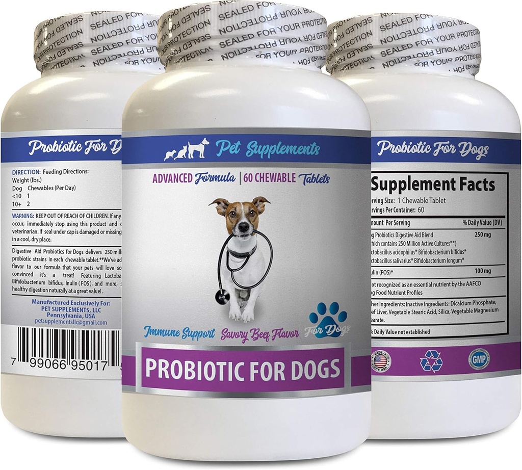 Dog Digestive enzymer pulver - PROBIOTICS for hunder - Sunn Gut - Stopp gass diarré og dårlig ånde - Digestiv Boost - probiotika for hunder - 1 flaske (60 behandlinger)