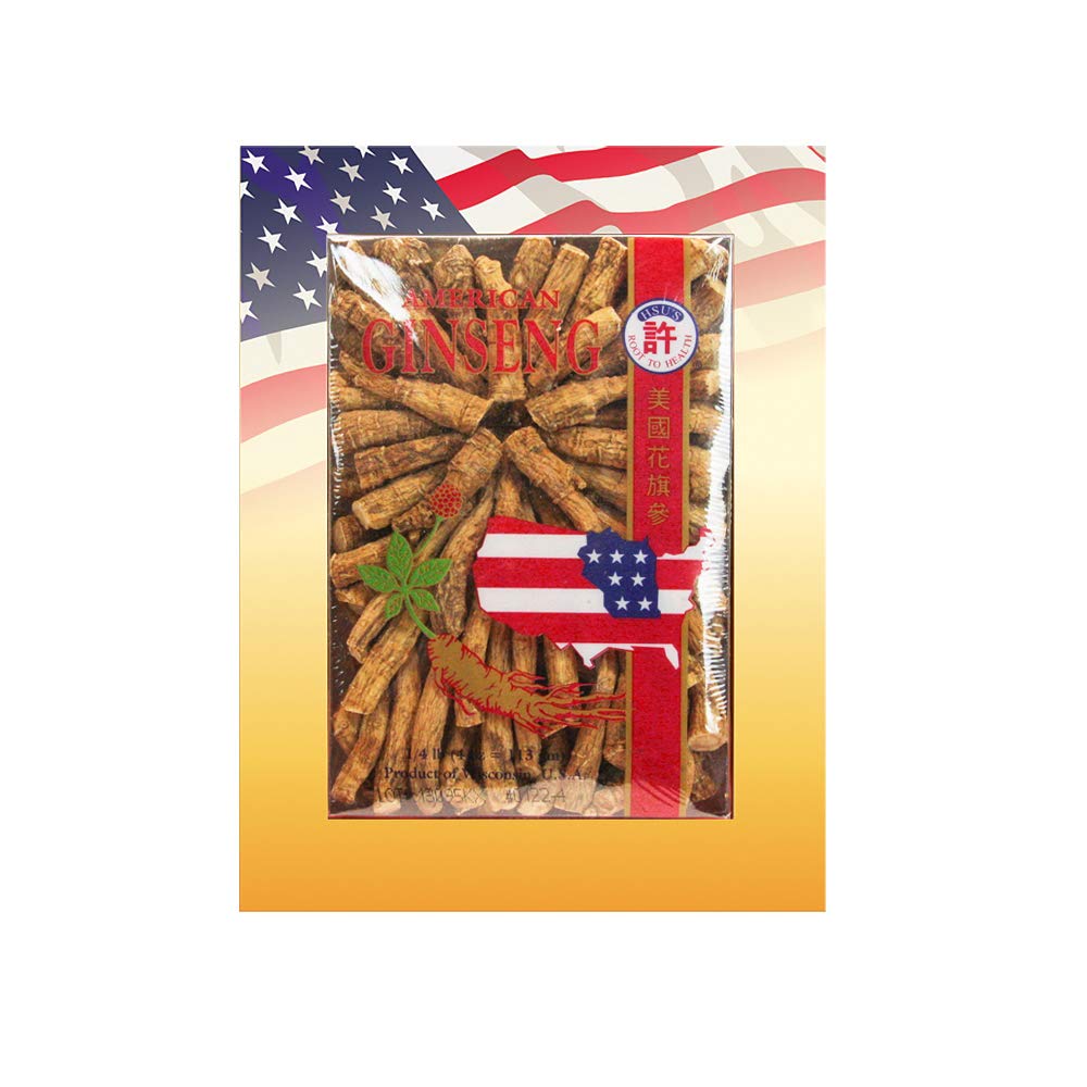 Hsu's SKU 122-4  Medium Medium prong | dyrket Wisconsin American Ginseng Direkte fra Ginseng Gardens | 参 | 4oz Box, 西洋