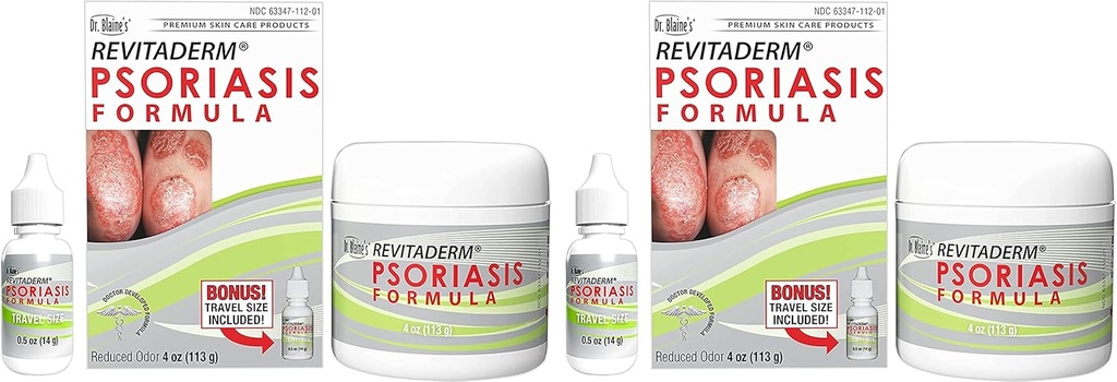 Dr. Blaines REVITADERM Psoriasis Formula - Topisk krem med kull Tar, Te Tree Olje og lavendel olje for kløe, flekking, tørr, brakket hud relief - 4 fl oz. - Inkluderer reise størrelse flaske (2-Pack)