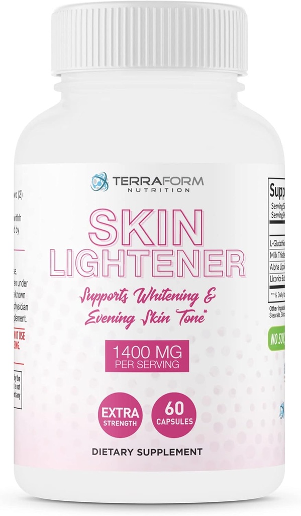 TerraForm Ernæring Hudebelysning Supplement, Glutation 1000mg per servering, renser og evens hudtoner, hjelper med å rydde opp mørke flekker og Acne arr - 30 Serveringer