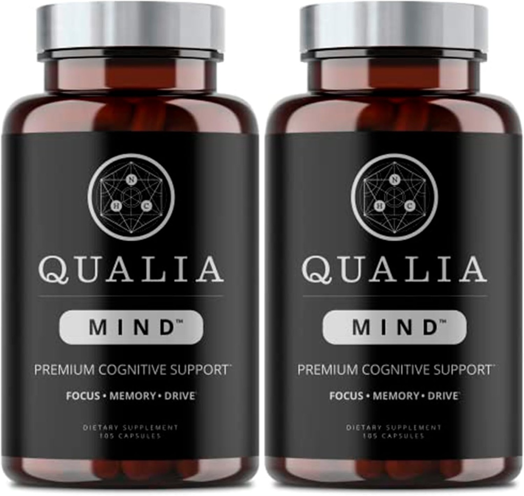 Qualia Mind Nootropics 105 ct 2-Pack | Topp hjerne Supplement for minne, fokus, mental energi og konsentrasjon med Ginkgo biloba, Alpha GPC, Bacopa monnieri, DHA og mer, (6 ukers forsyning)