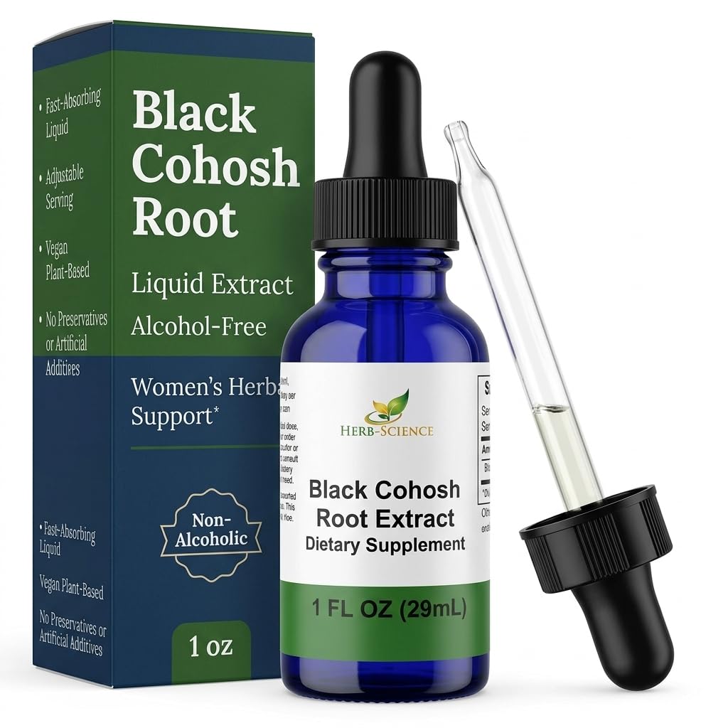 Svart cohosh rot – støtter menstruell relief, menopause relief, sunnt blodtrykk, sirkulasjon – alkoholfri væskeekstrakt, 1 oz - Herb-Science