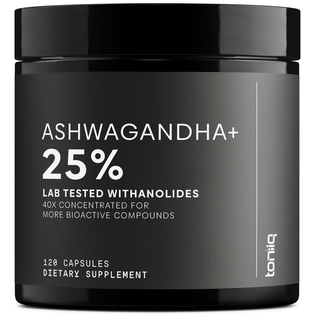 Toniiq Ashwagandha – 40:1 Konsentrert ekstrakt – 25% Witanolider – Wild Harvested i India – Høyt Biotilgjengelig med Black Pepper – Tredjeparts testet – 120 kapsler - 1.300mg per servering