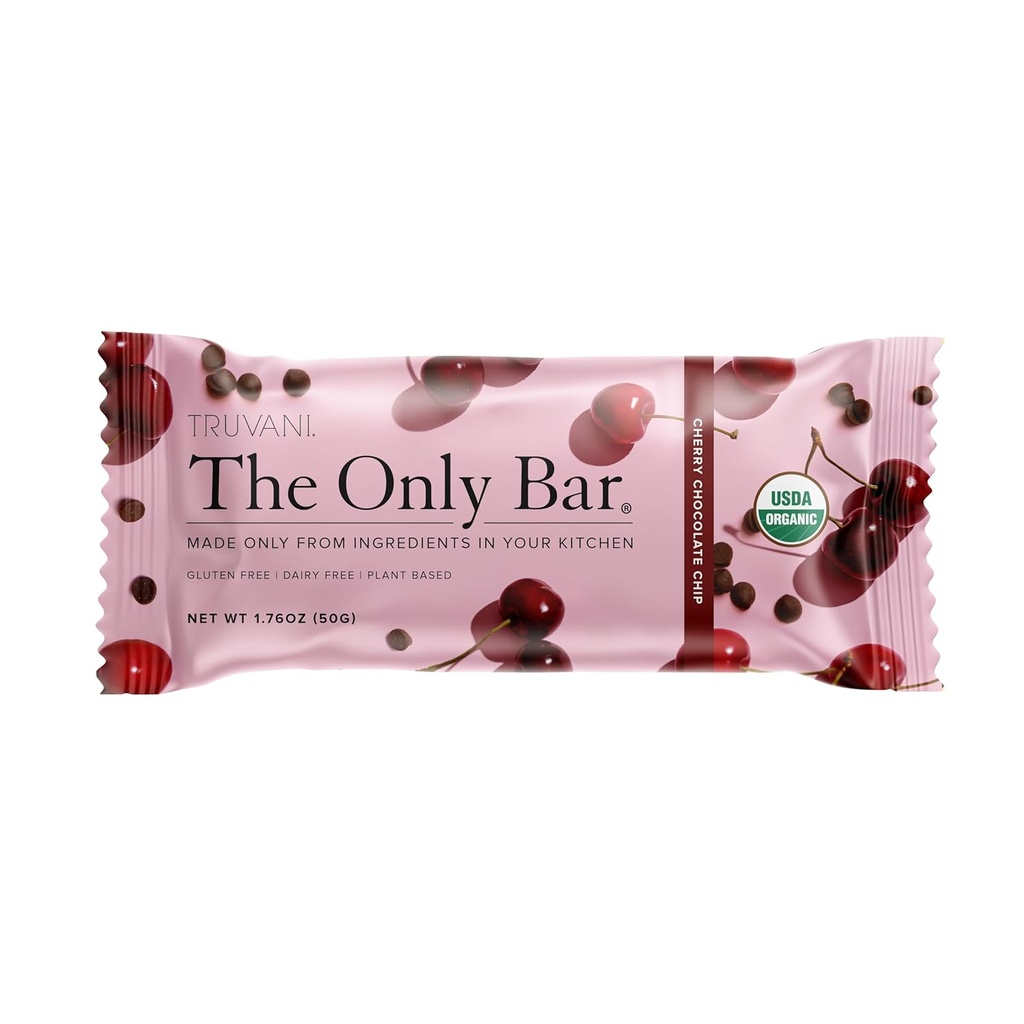 Truvani Plant Basert Snack Bars Cherry sjokolade Chip 1 Pack | 5g Protein | USDA Organic og Vegan | Den eneste baren | Dairy, Soya, og Glutenfri | Individuelt omgitt