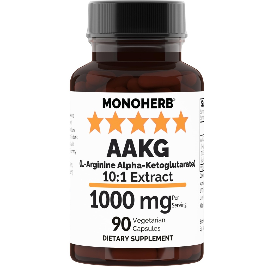 MONOHERB AAKG - L-Arginine Alpha-Ketoglutarate - 1000 mg - 90 vegetariske kapsler