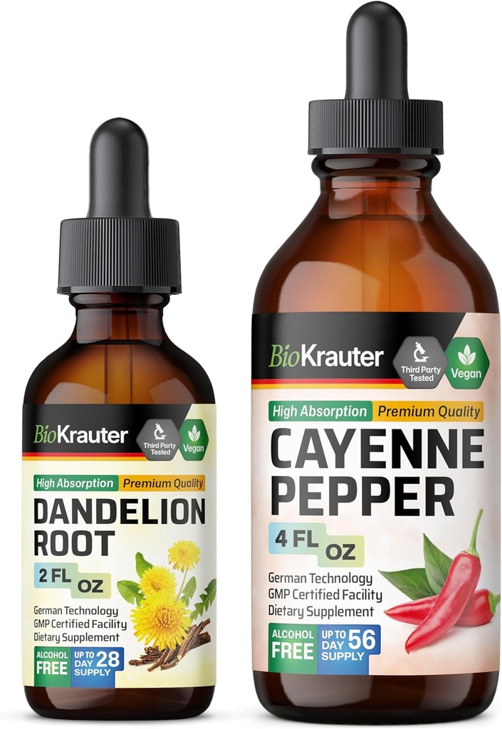 BIO KRAUTER Cayenne Pepper Tinktur 4 fl. Oz. & Dandelion Tinktur 2 fl. Oz.