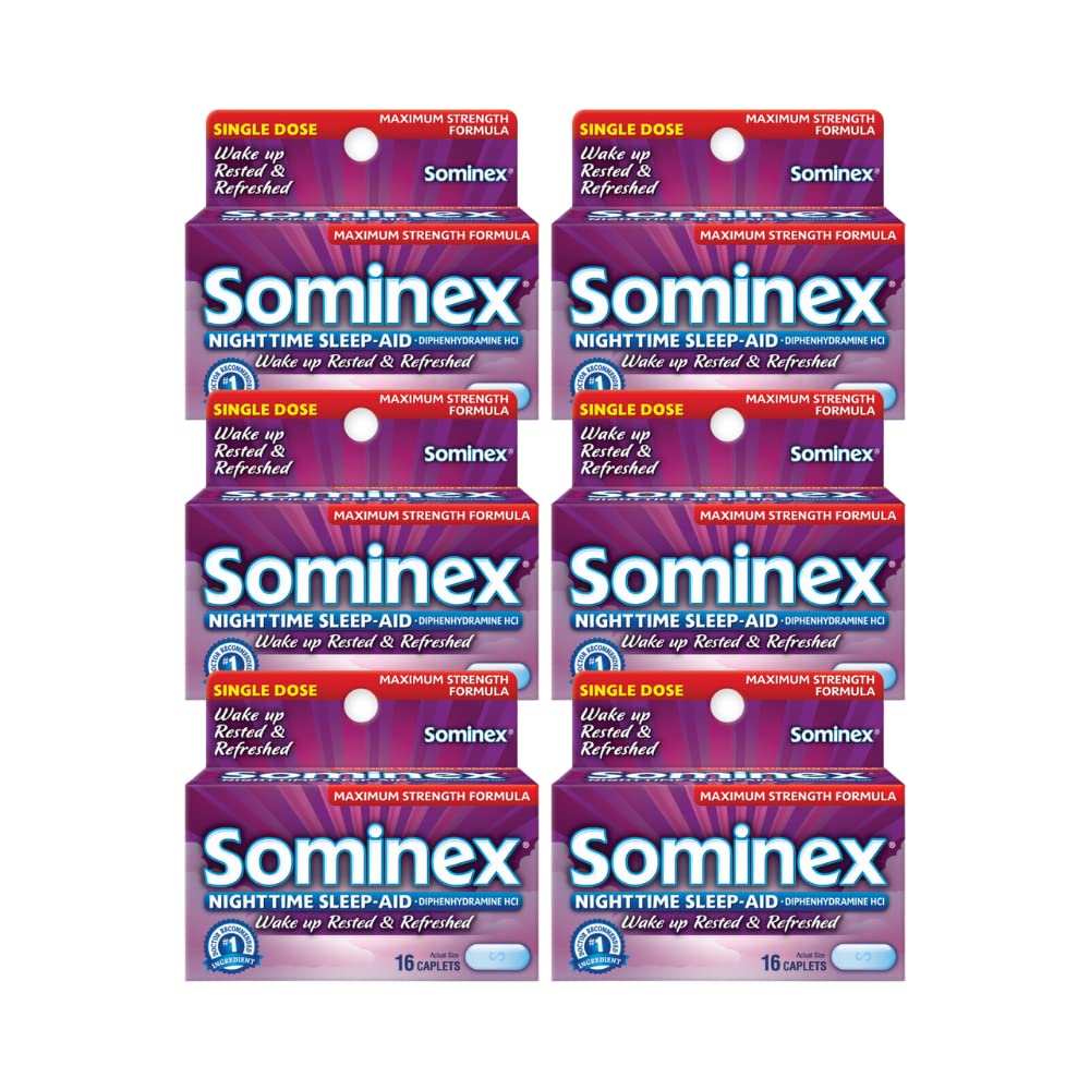Sominex natttid søvn-Aid kapler, maksimal styrke, 16 ea (pakke med 6)