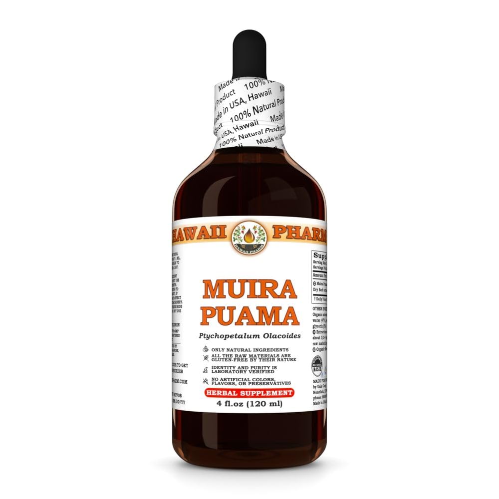 Hawaii Pharm Muira Puama ekstrakt, Tinktur for å øke ønske og energi, støtter minne, fremmer ro, forbedrer sirkulasjon, reduserer mørke sirkler, oppmuntrer vitalitet - 4 fl.oz