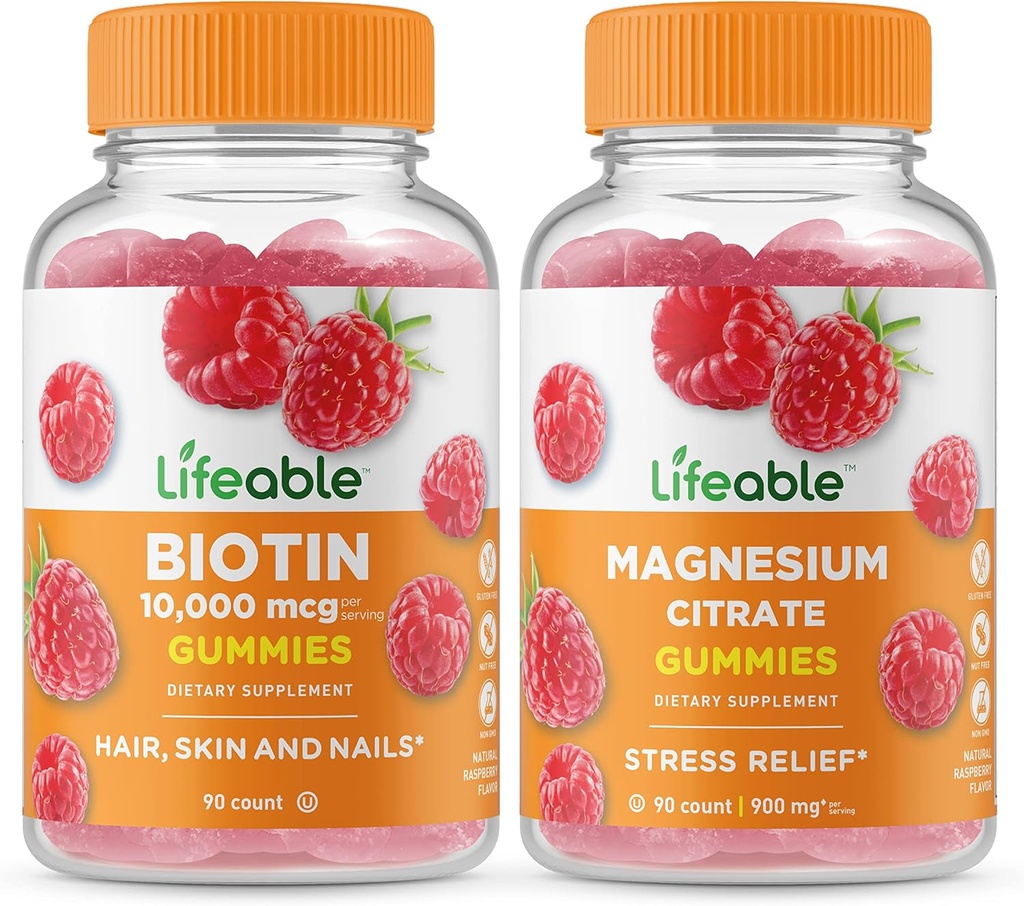 Livbar Biotin + Magnesium, Gummies Bundle - Great Tasting, Vitamin Supplement, Glutenfri, GMO Gratis, Chewable