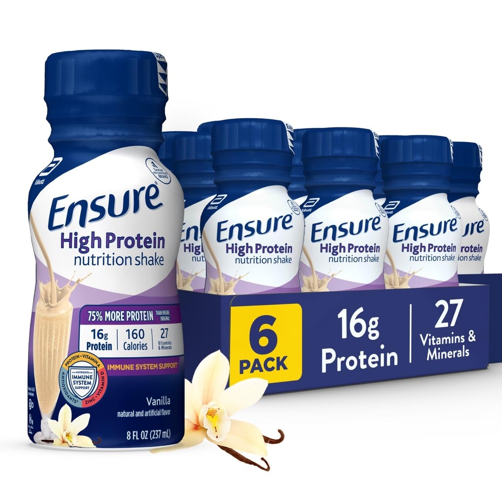 Sørg for høy protein vanilla ernæringshake med fiber, klar til å drikke, 16g protein og 27 vitaminer og mineraler, 8 fl oz, 6 pakke