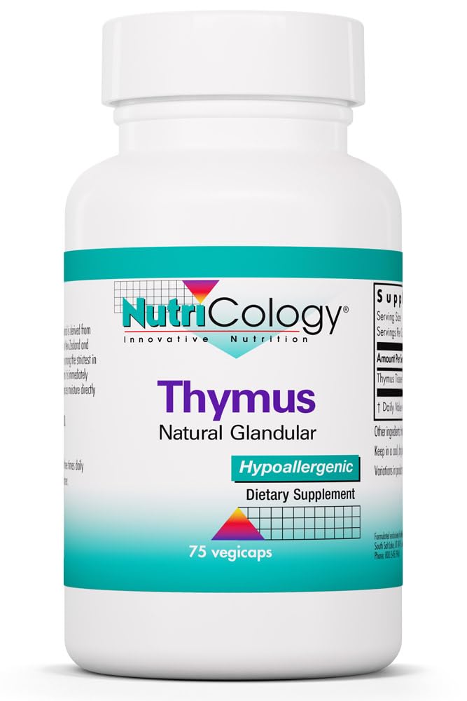 Nutricology Thymus Supplement - Thymus Vessue, Glandular Extract, 1000mg Raw Thymus Glandular, Ovine, Lyophilized, Hypoallergenic - 75 Count