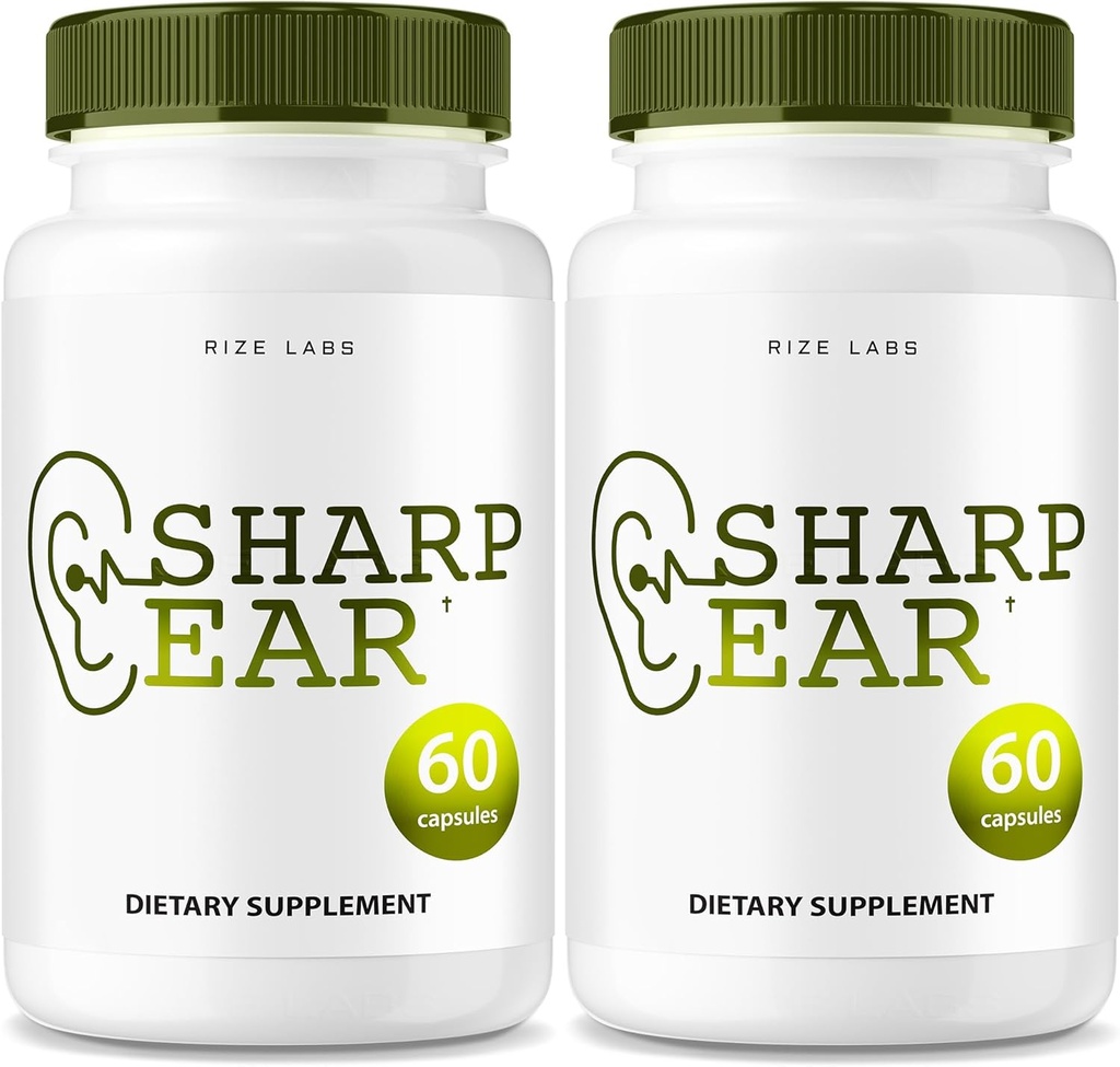 Rise labs Sharp ørekapsler, Sharp ørepiller for klar hørsel, Sharp øresupplement for å gjenopprette hørselshelse, Sharp øre avansert formel maksimal styrke (120 kapsler) (pakke med 2)