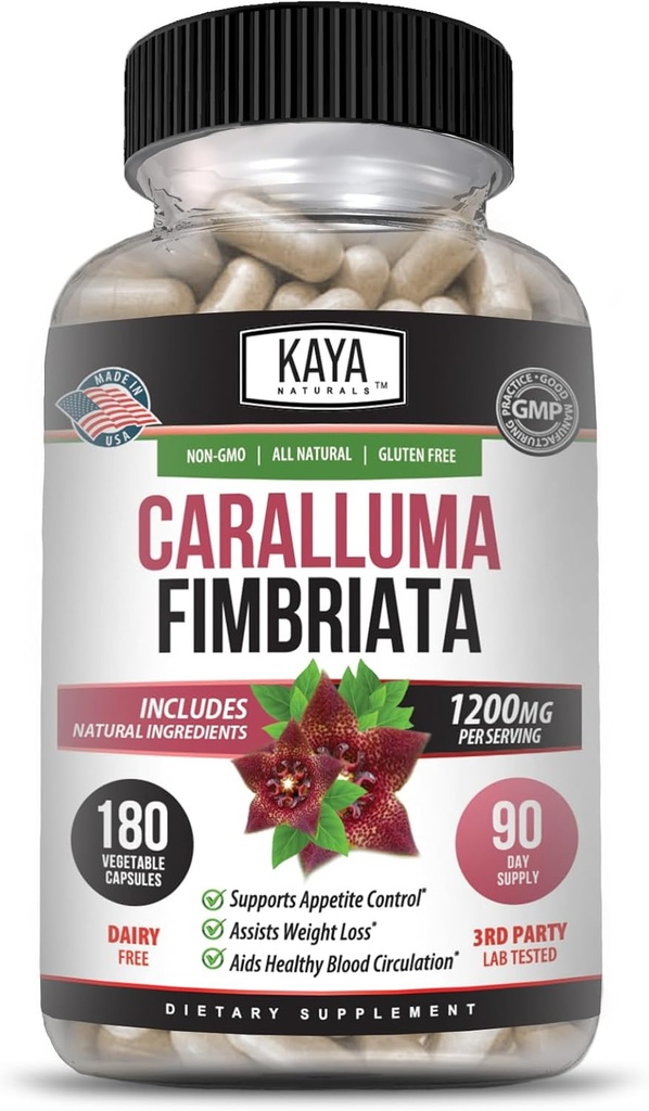 Kaya Naturals - Caralluma Fimbriata 1200mg høy styrke Supplement | Maks styrke naturlig utholdenhet støtte, vegetariske kapsler (180 count)