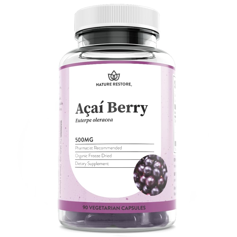 Naturgjenoppretting Økologisk Acai Berry Supplement, Fryse Tørket, 90 Acai Berry Kapsler, Ikke GMO, Glutenfri, Vegan