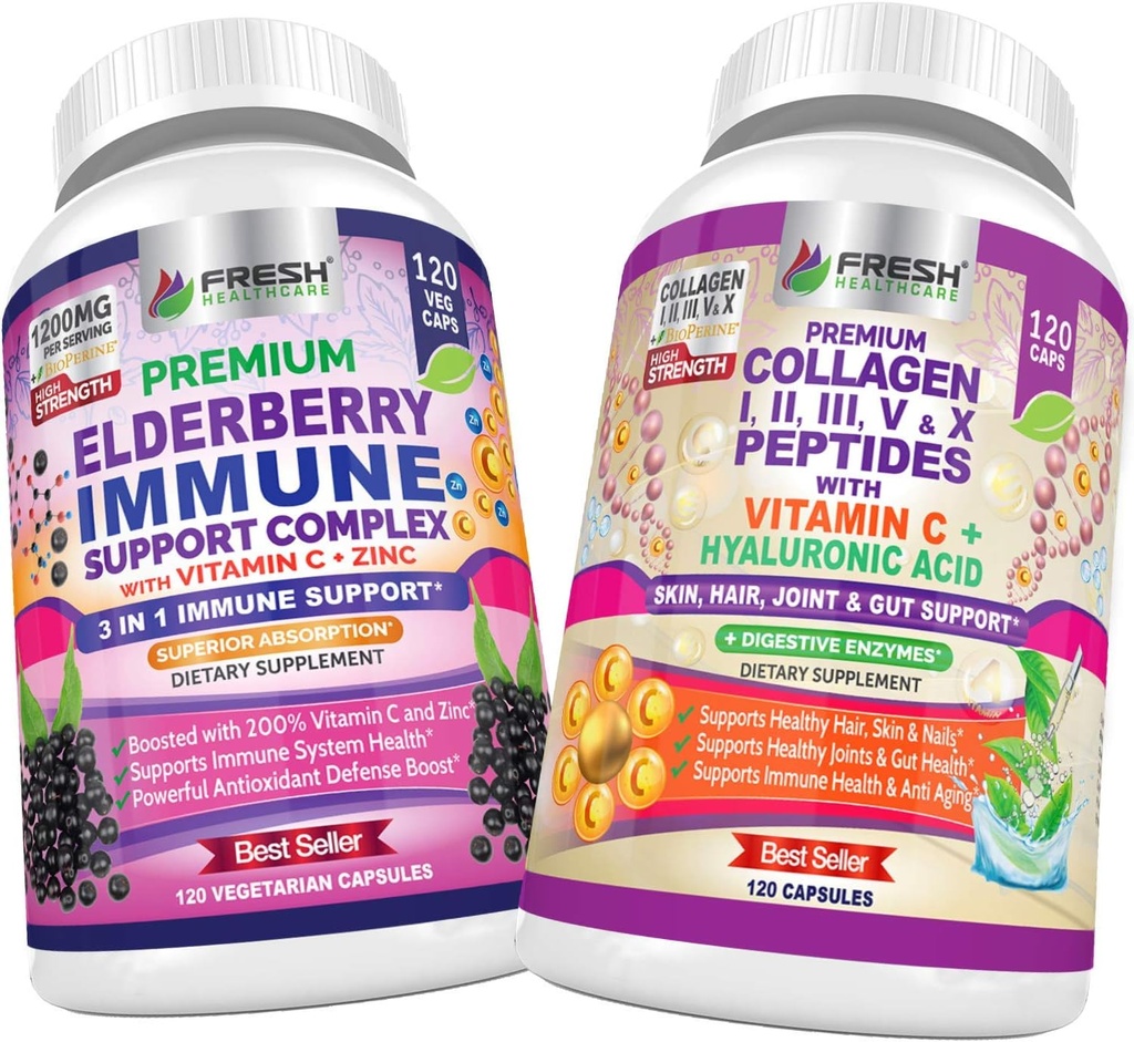 FRESH HealthyCARE Elderberry Immune Support and Multi Collage Peptider - Bundle