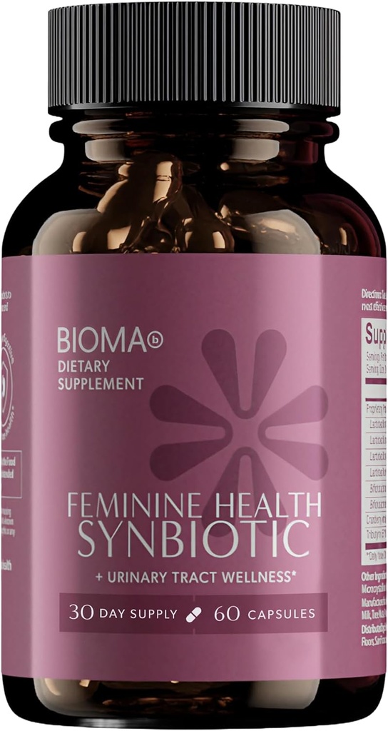 BIOMA Feminin Helse Synbiotika - Helsetilskudd for Sunn Vaginal pH, Urinal Tract & Digestive Support - med probiotika, Cranberry & Tributyrin - 60 kapsler (30-dagers forsyning)