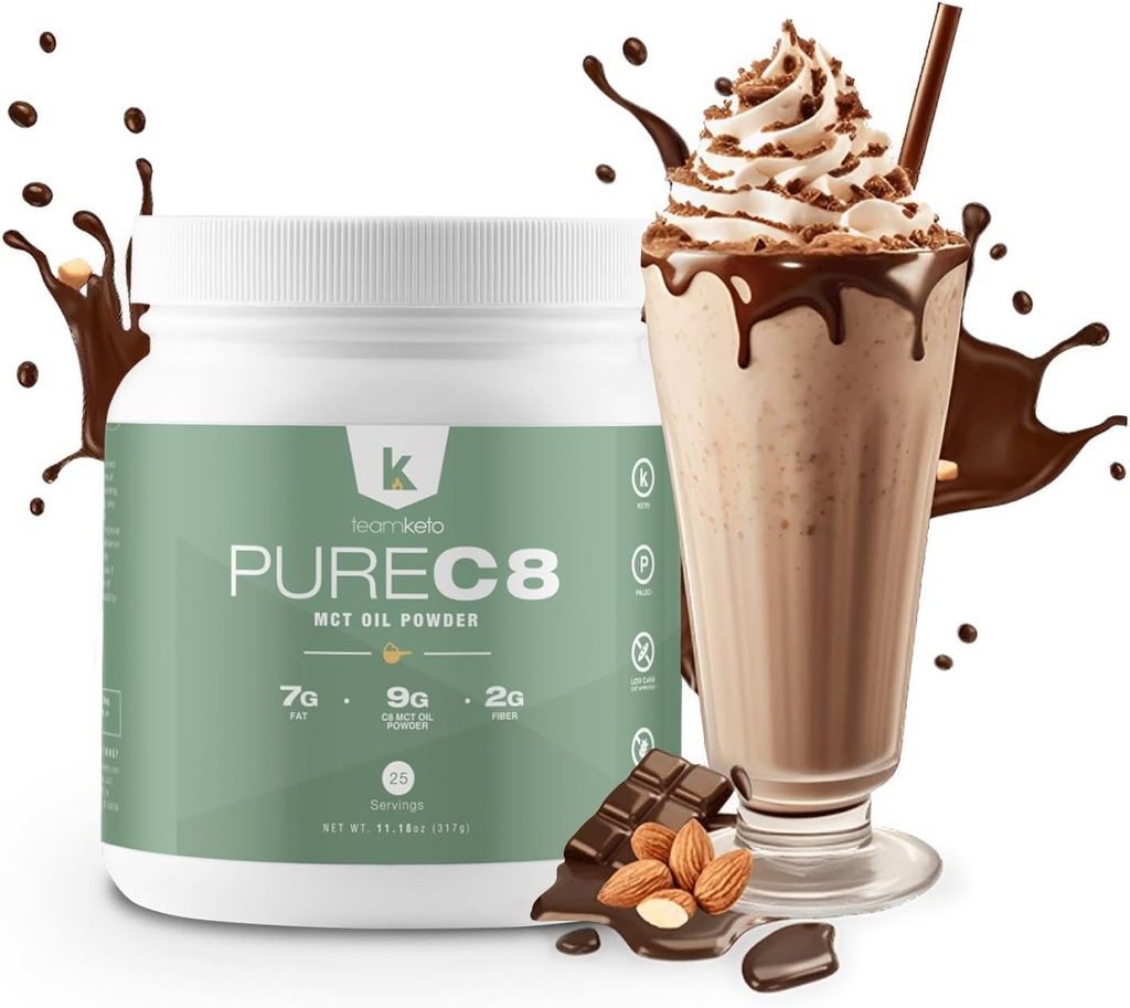 TeamKeto C8 MCT Oljepulver – Chocolate Hazelnut Ketogen MCT kaffe creamer- Vegansk-vennlig, Glutenfri og laget i en GMP Komplett, FDA Registrert Facility- Perfekt i Kaffe Te & Protein Shakes 270g
