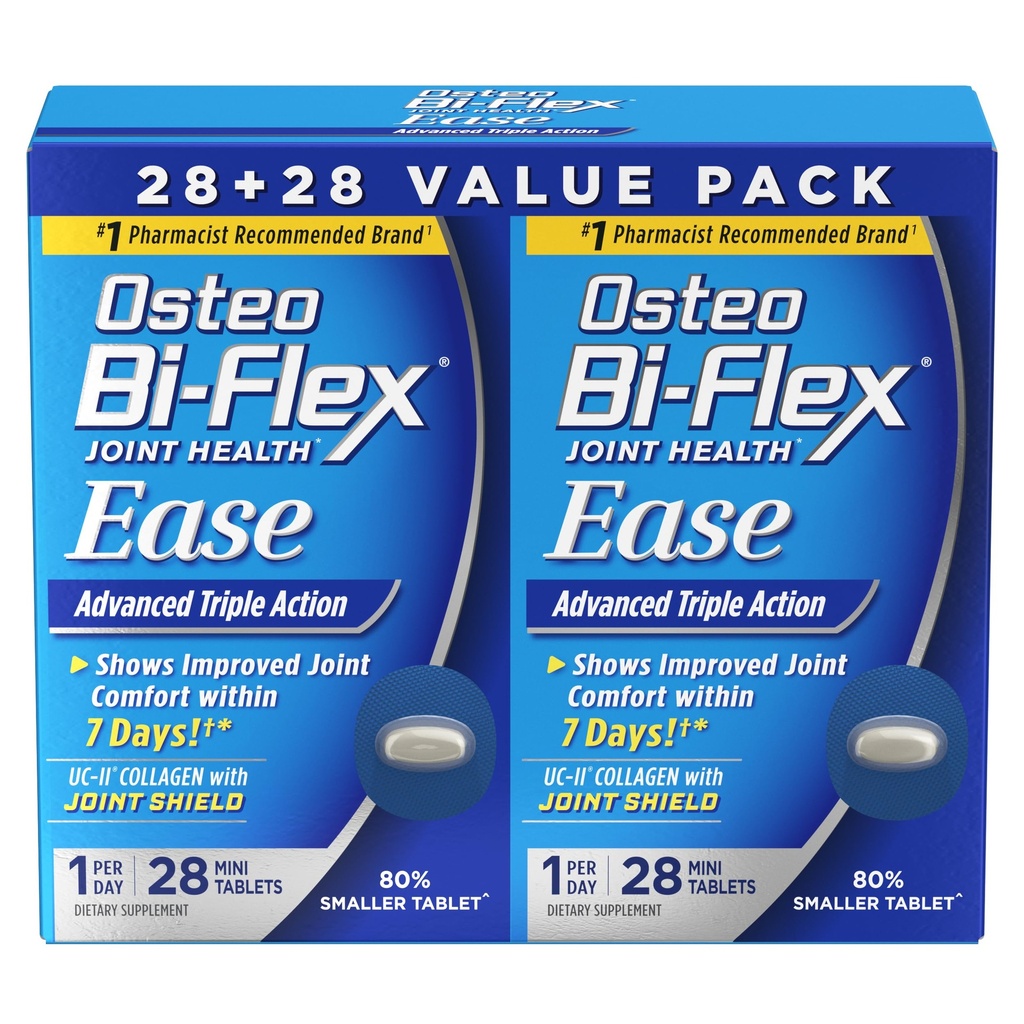 Osteo Bi-Flex Ease Advanced Trippel handling med vitamin D felles kosttilskudd, Mini-tabeller, 28 greve, pakke med 2
