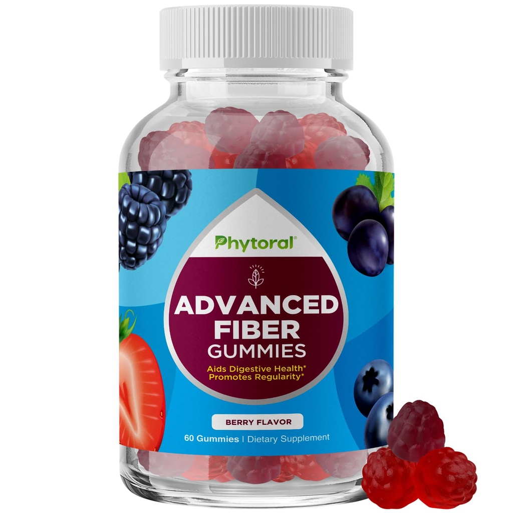 Advanced Fiber Gummies for voksne - Chicory Root Supplement med prebiotisk støtte og kokosolje for Gut & Digestive Helse - Oppløselig Digestion Kapsler for magen forordning & immunhjelp - 60 Ct