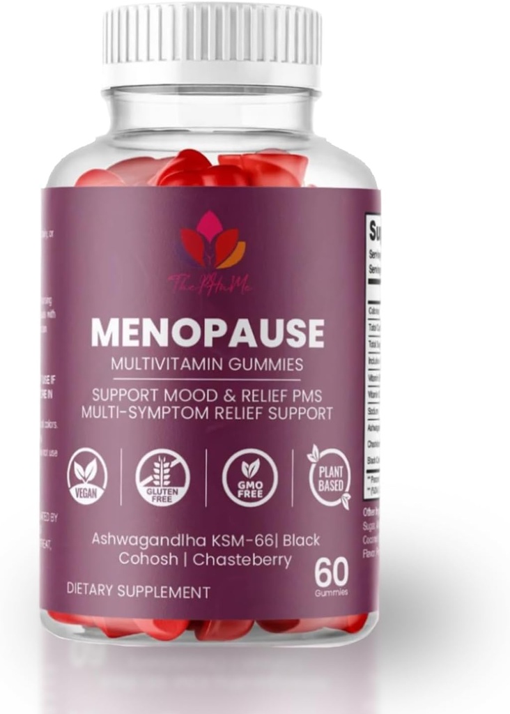 Menopause Gummier med svart cohosh & Ashwagandha KSM-66 – organisk kosttilskudd for kvinners velvære – 60 greve
