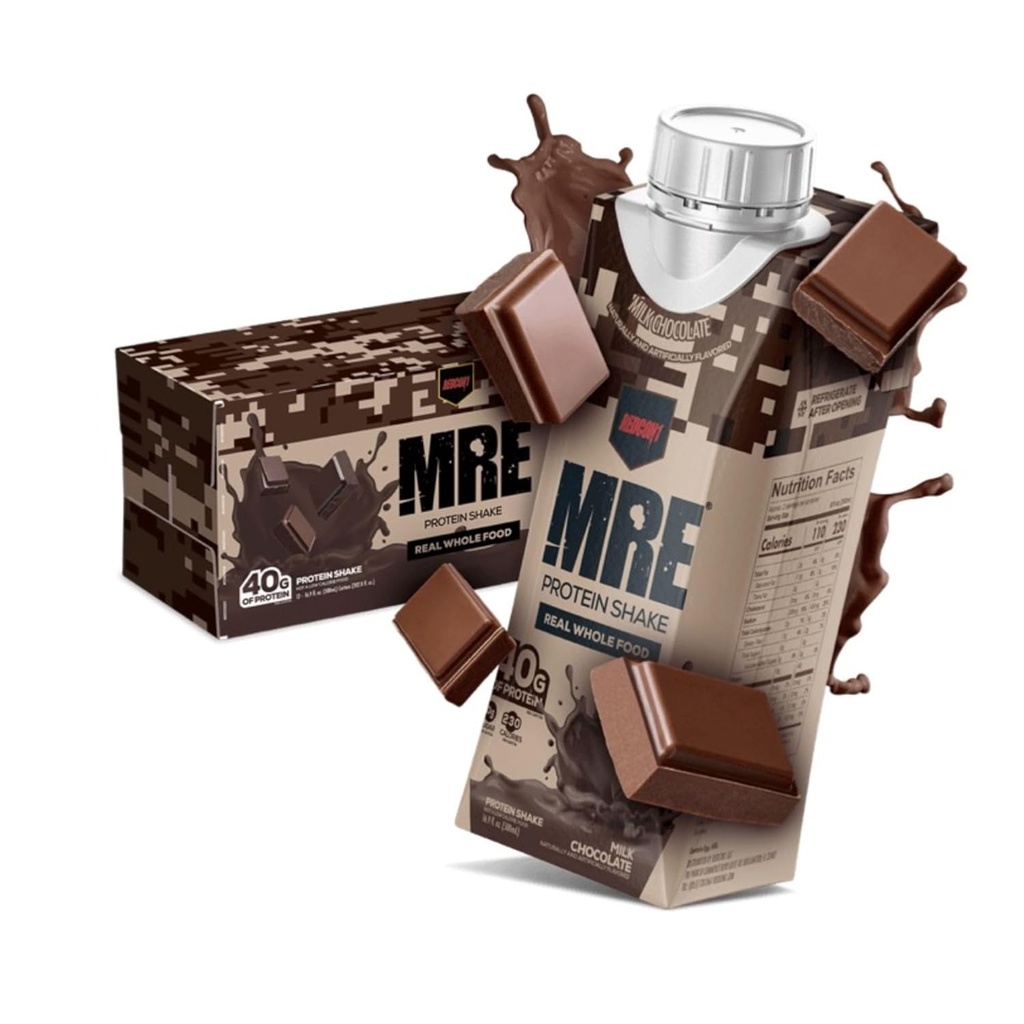 REDCON1 MRE Klar til å drikke proteinshake, melke sjokolade - Laktose + Whey Free FSF 40gr Protein laget med ekte hele matproteinblandinger - keto-vennlig og lett å digest ernæringsmessig rist (12 Pack)