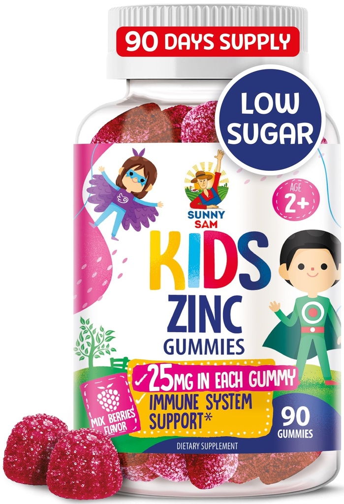 Zink gummier for barn - Chewable sink gummy Supplement for barn immun støtte - Lav sukker naturlig antioksidant ikke-GMO vitamin Chewables for barn og tenåringer - 90 gummier