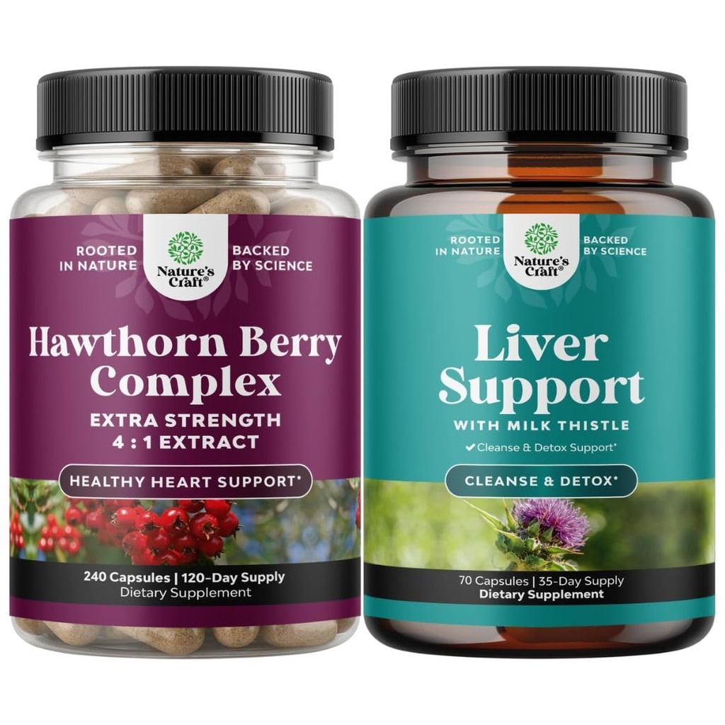 Bundle av ekstra styrke Hawthorn Berry Capsules - Extract Digestion and Heart Health Supplement og Liver Cleanse og Detox & Repair Formula - Herbal Liver Support Supplement