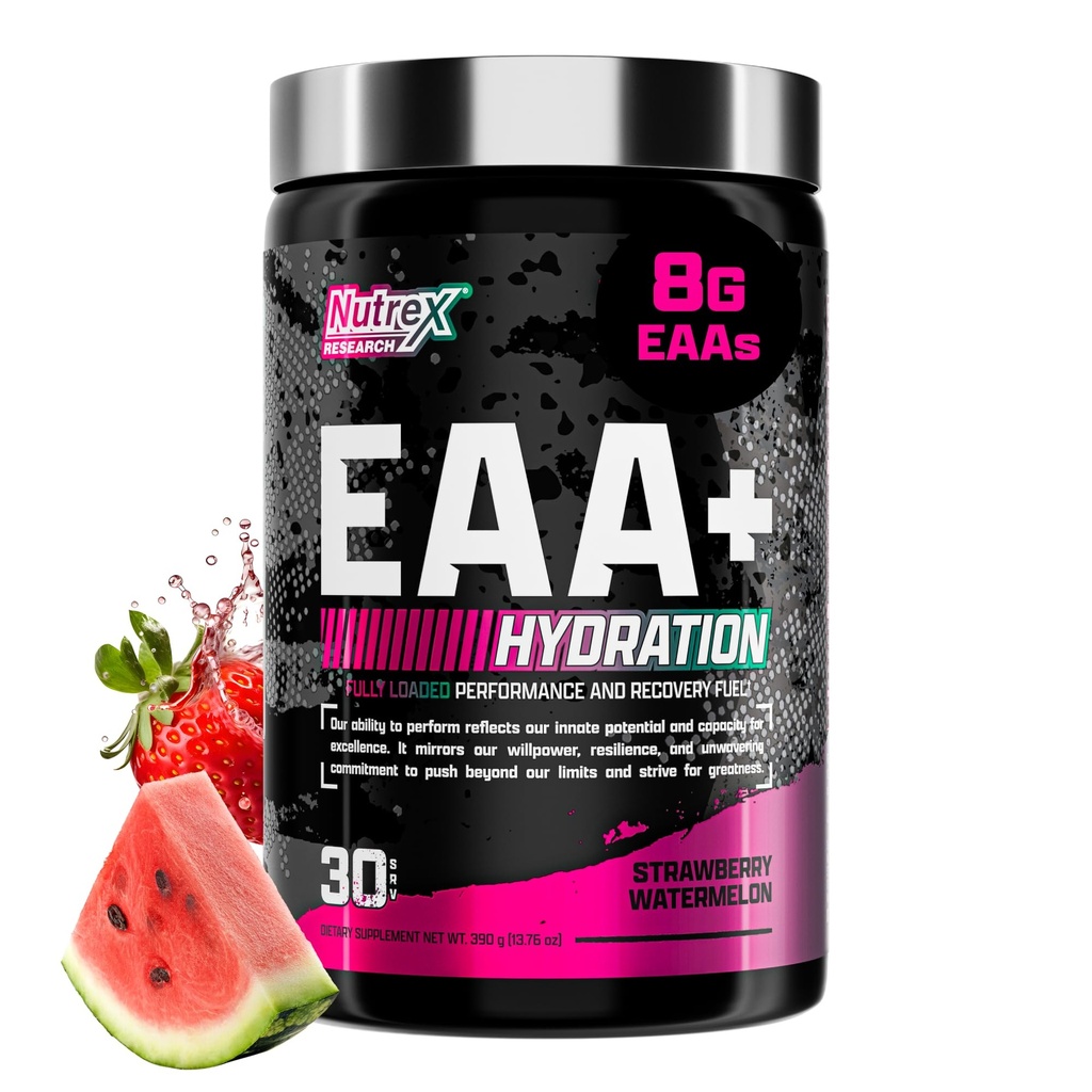 Nutrex forskning EAA Hydration EAA + BCAA pulver | Muskelgjenvinning, styrke, muskelbygging, utholdenhet | 8G essensielle aminosyrer + elektrolytter | Jordbær vannmelon 30 servering