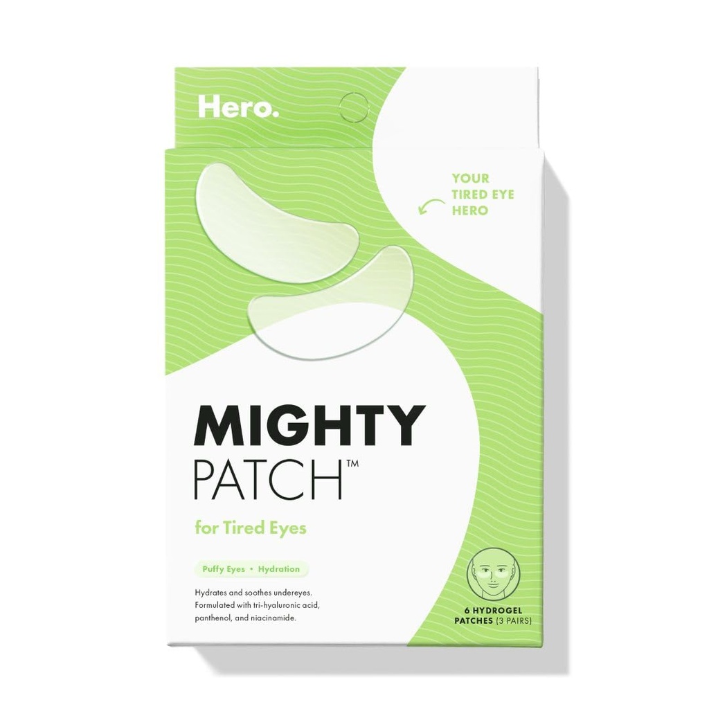 HERO COSMETICs Mighty PatchTM for slitne øyne Patches - Soothing Hydrogel Patches - Awakens og Visible De-puffs Underøyer med flere applikasjoner (6 grev)