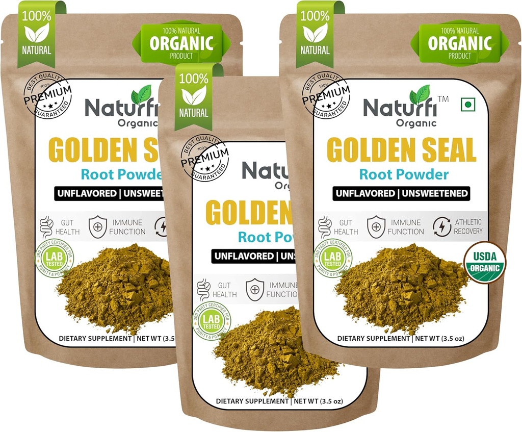 Naturefi Organic Goldenseal Root Powder - 10.5 oz, 300 Serveringer *USDA Organic | Lab testet * ren naturlig Goldenseal Root Powder Supplement