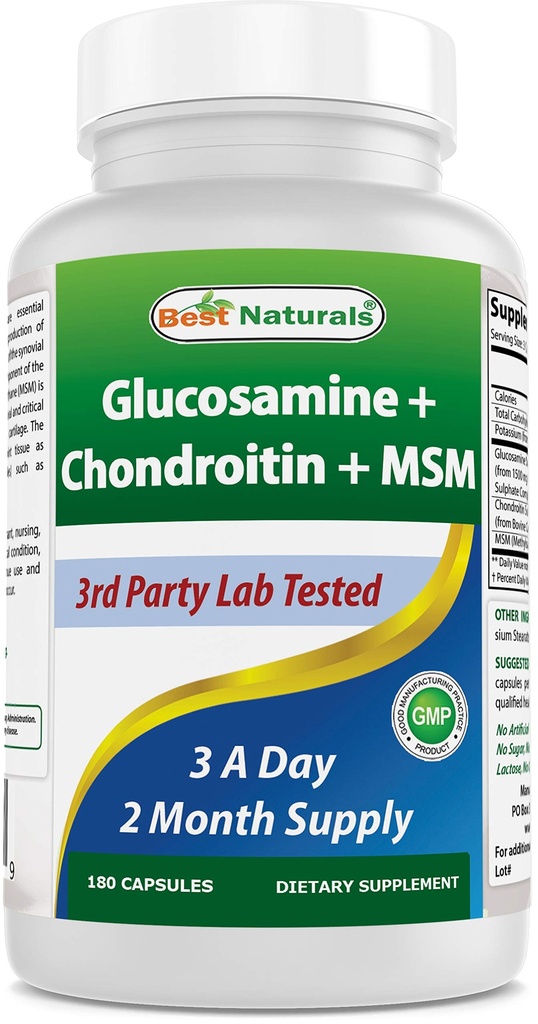 Best Naturals Glucosamine Chondroitin og MSM (Non-GMO) - Fremmer felles helse - 180 Antall